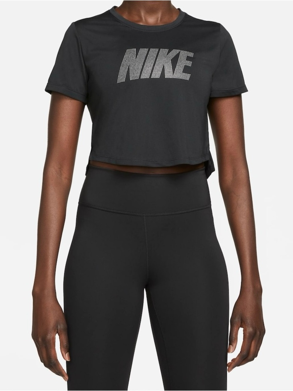 Nike Dri-Fit One Women’s Short-Sleeve Cropped Top Diamond DD5019-010 Black (L)